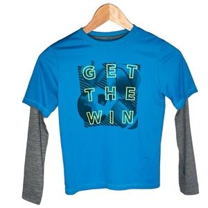 Athletic graphic Get the Win, long sleeve, active shirt, blue and gray